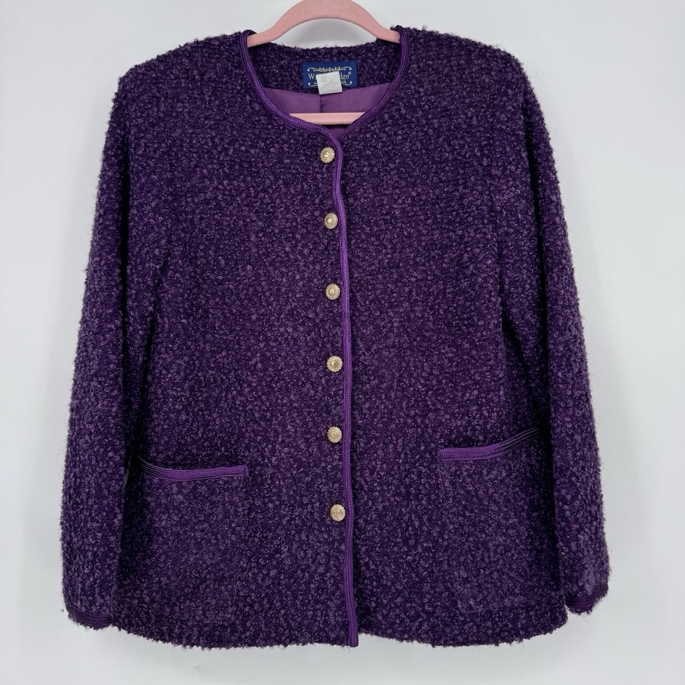 Willow Ridge 10P Purple Boucle Wool Knit Cardigan Jacket Gold Button Coquette